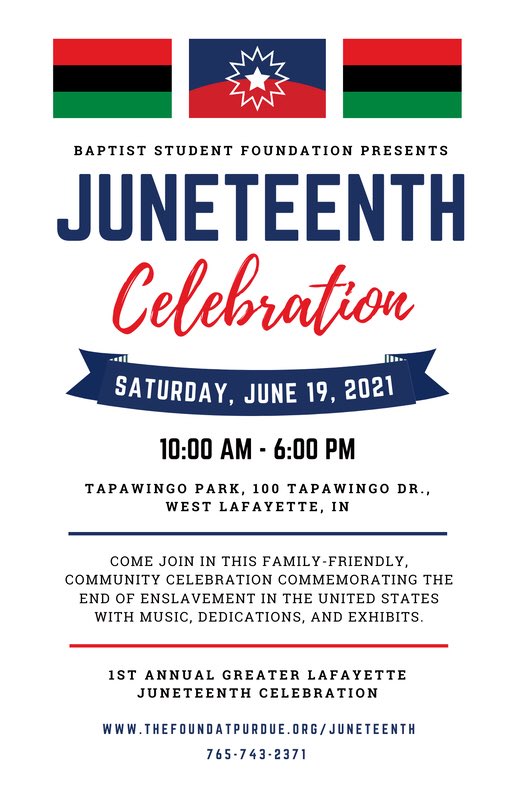 WL_Federated's tweet photo. The Baptist Student Foundation is presenting a Juneteenth Celebration on Saturday, June 19th from 10:00 AM until 6:00 PM. https://t.co/2yQg0Izv18