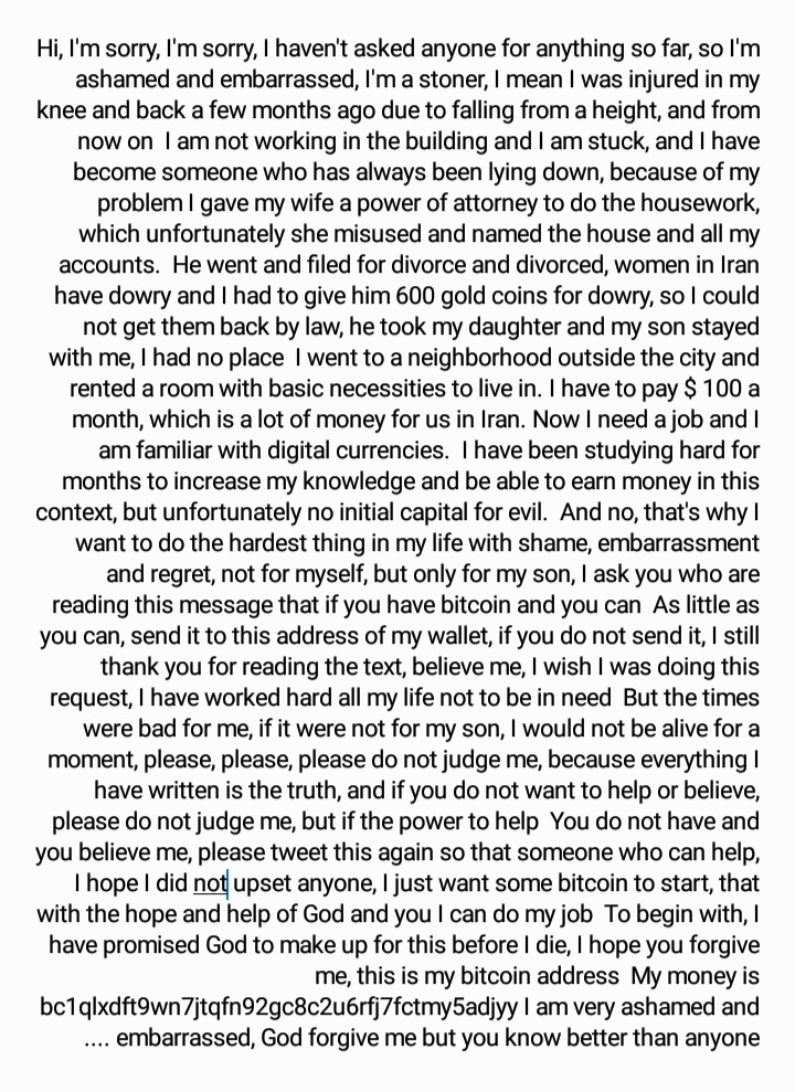 R52940445's tweet photo. I hope there are at least a few people in this world who understand my situation and can help me to start again. I can also make money for myself by being paralyzed and not having control of my legs ... Thanks https://t.co/2fbGChkNj5