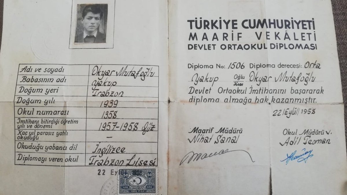 Pirali Çağrı Şensoy (@piralicagri) on Twitter photo Sevgili merhum dedemin 1958 tarihli Trabzon Lisesi (ortaokul) diploması...
Dedesiyle aynı okuldan mezun olmak, birlikte pilav gününü gitmek herkese nasip olamayacak bir nimet.
Bunun için Trabzon Lisesi bir çınardır.
<a href="/_TL123_/">Şanlı Lise, TRABZON LİSESİ</a>
<a href="/trabzonlisesi/">trabzon liseli biat etmez 🇹🇷</a> Sevgili merhum dedemin 1958 tarihli Trabzon Lisesi (ortaokul) diploması...
Dedesiyle aynı okuldan mezun olmak, birlikte pilav gününü gitmek herkese nasip olamayacak bir nimet.
Bunun için Trabzon Lisesi bir çınardır.
<a href="/_TL123_/">Şanlı Lise, TRABZON LİSESİ</a>
<a href="/trabzonlisesi/">trabzon liseli biat etmez 🇹🇷</a>