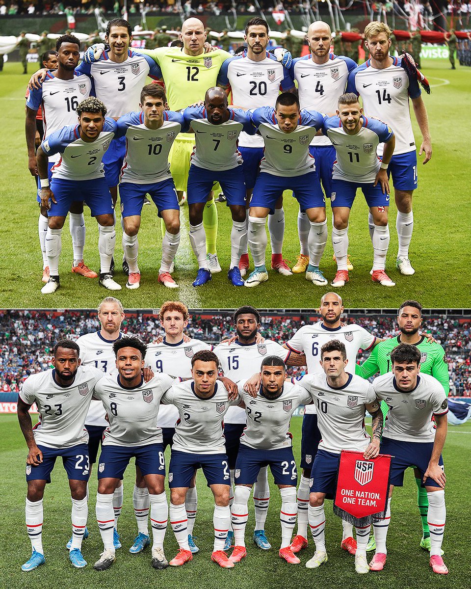 usmntonly's tweet photo. USMNT XI against Mexico in 2017 World Cup qualifiers vs. USMNT XI against Mexico in 2021 Concacaf Nations League final 👀 https://t.co/wELhkPudSY