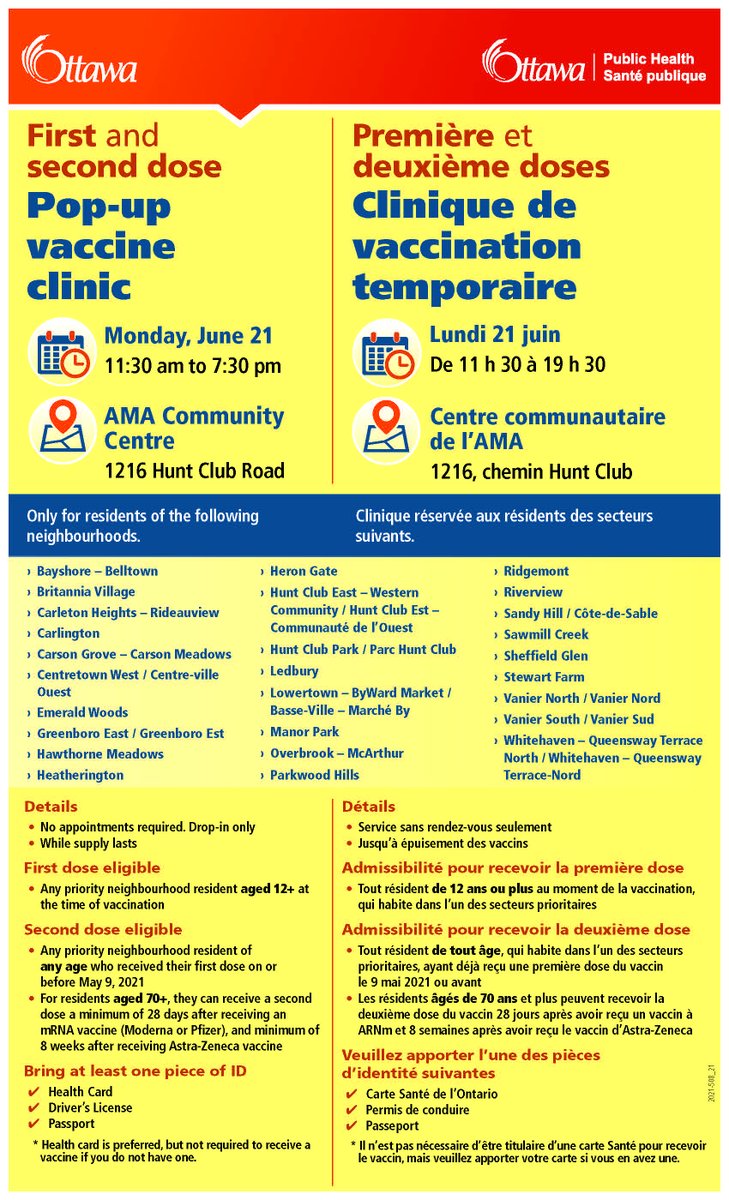 Pop-up vaccine clinic - Monday, June 21, 2021

#Ottawa #Vaccine