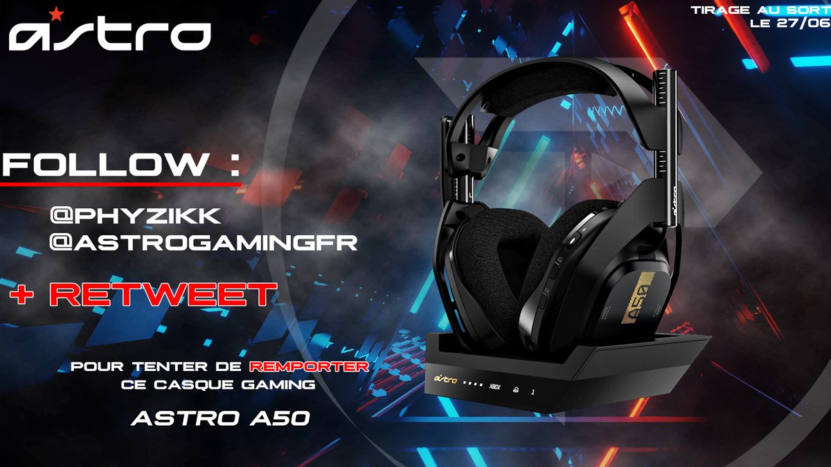 PhyzikK's tweet image. 🎁 #Concours 🎁
Aujourd'hui , il est temps de vous faire gagner mon MEILLEUR atout sur les FPS 💪
Le Casque gaming Astro A50 !

Pour participer :
👉Follow @PhyzikK et @ASTROGamingFR 
👉#RT ce tweet

🍀Tirage au sort le 26/06
GL à tous !