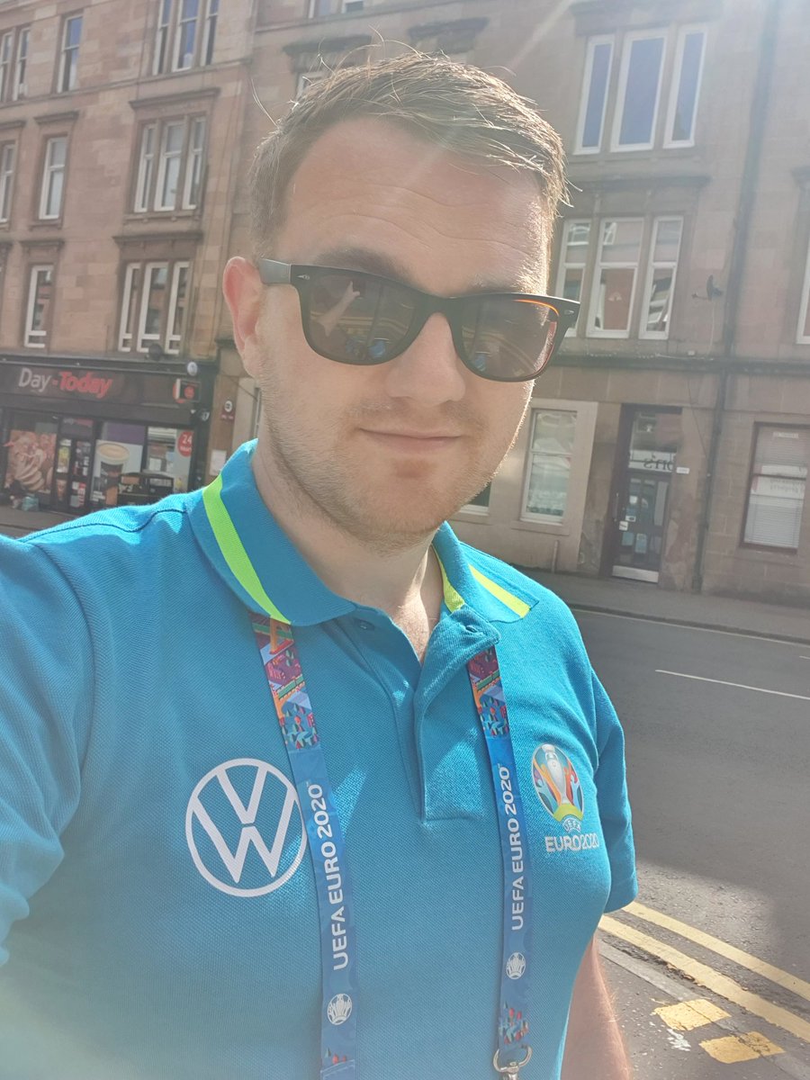 Mr_YoungModS's tweet photo. Match day complete. Belter of a team again and a different detail with a different but still buzzing atmosphere at the #CROvsCZE Now  watching #SCOvENG #MobilityMaker #Team5  @GlasgowEURO2020 #EURO2020Volunteers https://t.co/rRD4X63mCo