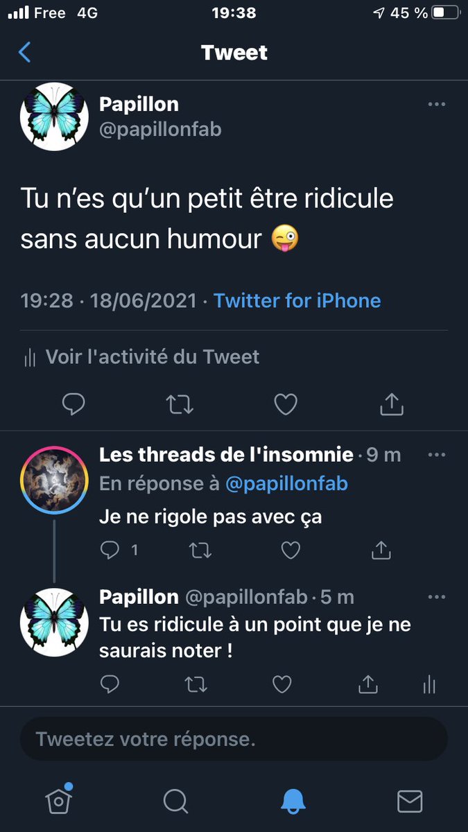 papillonfab's tweet photo. @Threadsinsomnie Je pense que c’est toi qui a besoin d’aide , tu te rappelles d’où c’est parti ? https://t.co/zusGBEBHfQ