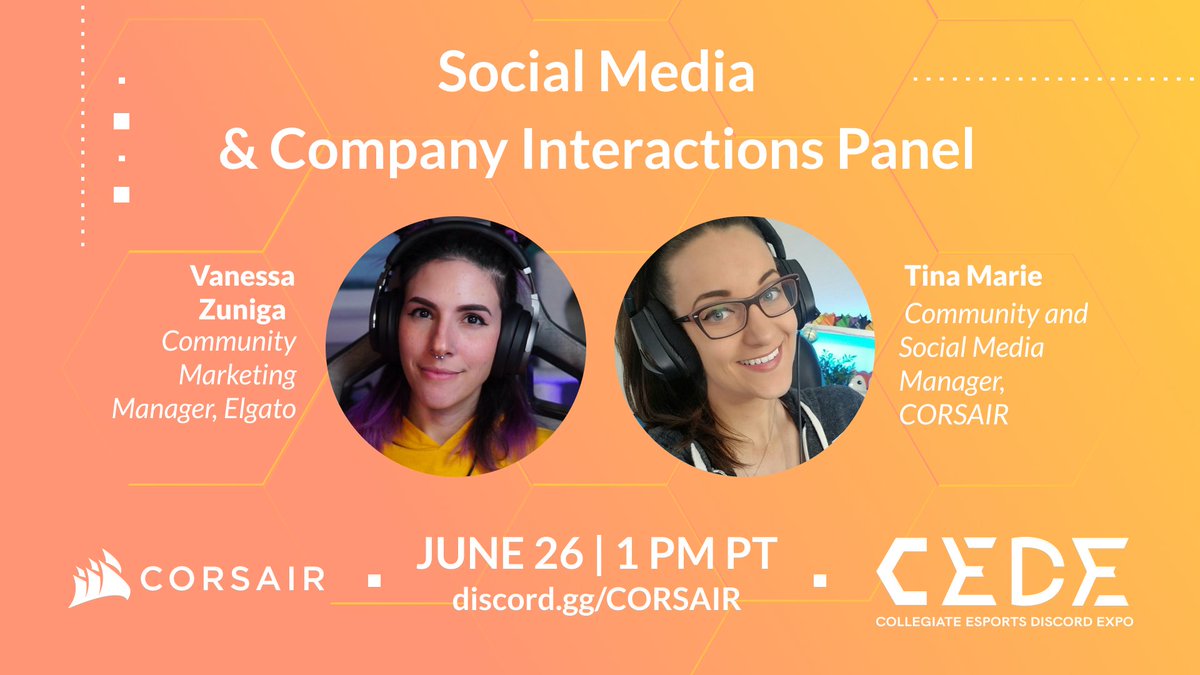 UniGameNetwork's tweet image. Wanna be a social media wiz?

Join us in the CORSAIR server as we talk about social media management with @helveticat, the @Elgato Community Marketing Manager, &amp;amp; @barrington_tm, the @CORSAIR Community and Social Media Manager!

📅 JUNE 26
🕒 1PM PT
🔗discord.gg/Corsair