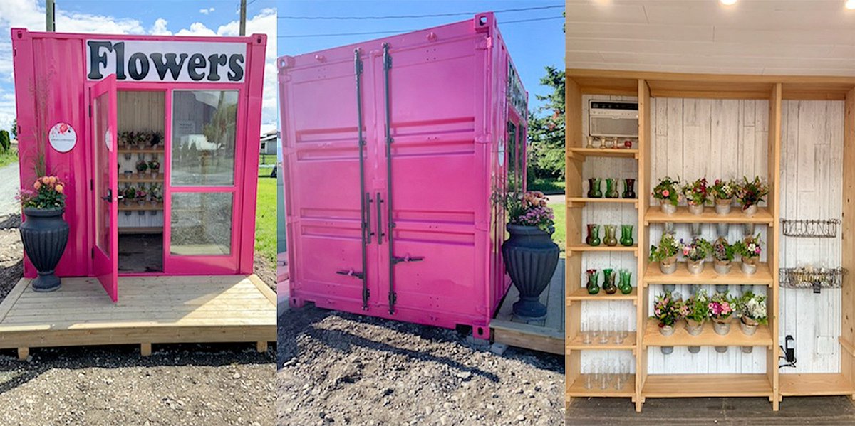 TargetBoxCA's tweet photo. We turned a shipping container into a flower pop-up shop for Backyard Bouquet  in Greendale, ON! Convenient, portable, and affordable. If you're in the area, pick up a nice bouquet to make someone's day a little brighter! https://t.co/YmGEtZtacA