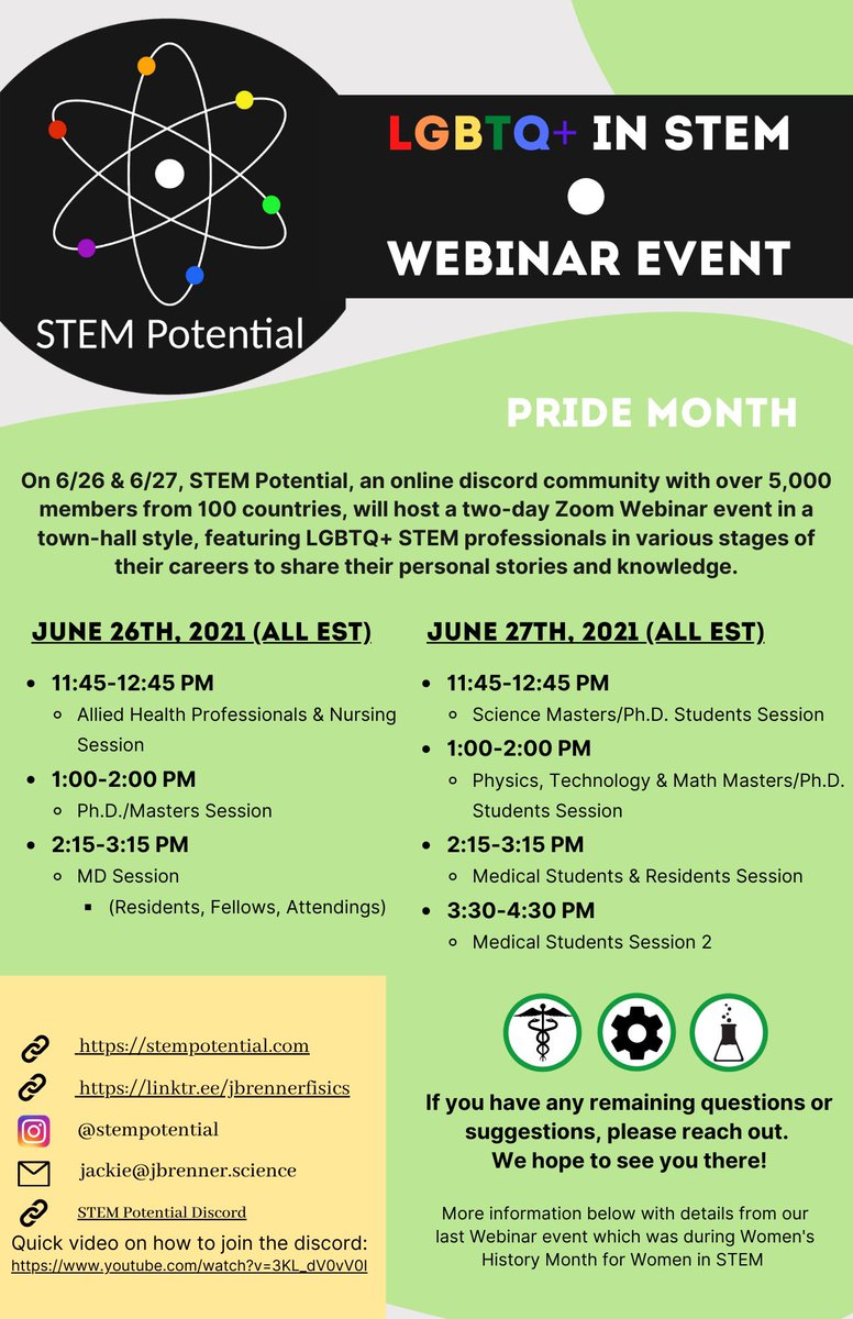 STEMPotential's tweet image. Here is our updated #LGBTQ Webinar schedule for next week! 🧑‍🔬🏳️‍🌈