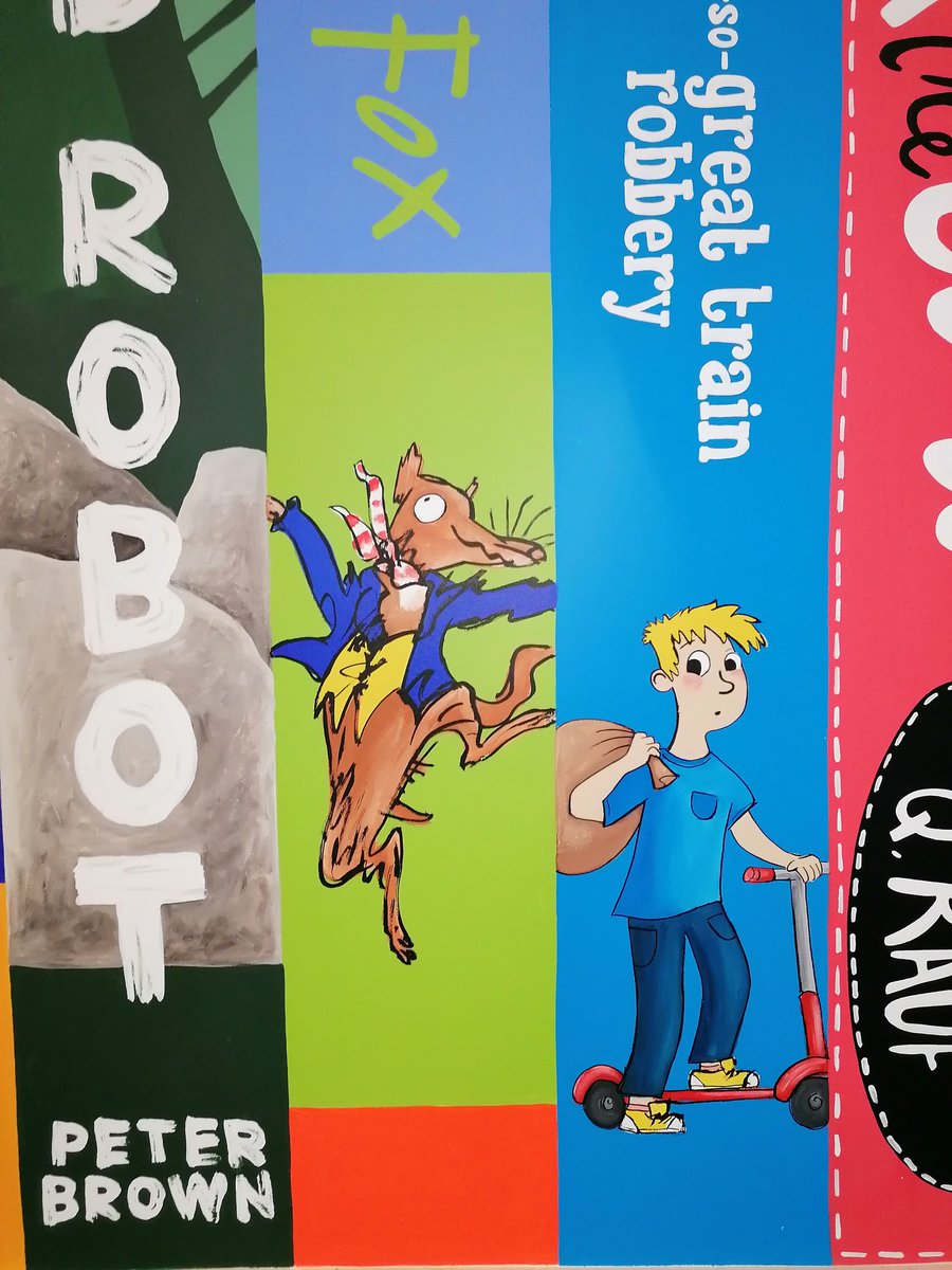 MuralsWallArtJB's tweet image. Book spines painted at a primary school in Nottingham