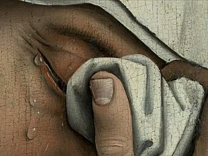 isl1965's tweet photo. #AnalogíasdeArte Las magistrales lágrimas de Roger Van der Weyden (muerto #Taldíacomohoy en 1464) en su Descendimiento de la Cruz, que tan bien conoce @fernandoplazap y la premiada foto de James Gourley con el sudor en la frente de Nadal (hecha en Wimbledon en 2017). https://t.co/oXUoWQuk2r