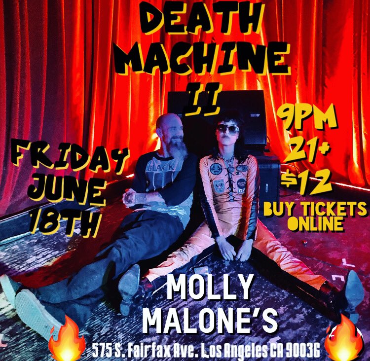 DEATH MACHINE II LIVE MOLLY MALONE’S FRIDAY JUNE 18th 2021 W/ RISING ELIJAH Starts: 9pm Age: 21+ Price:$15 (Limited amount of tickets sold online only) Buy tickets:$15 send thru via; PayPal: rexeverything666@gmail.com Venmo: Nick-Oliveri-8