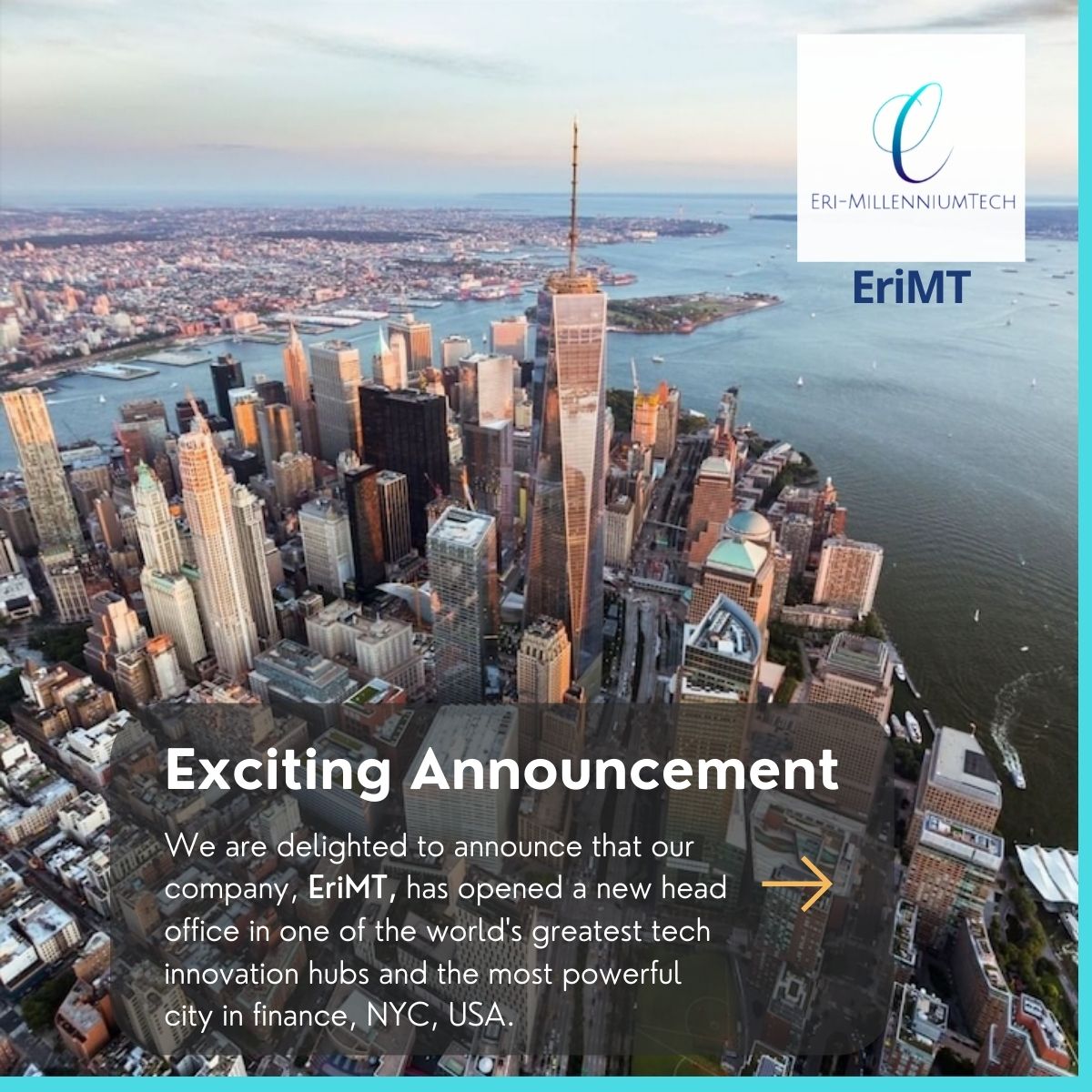 erimt6's tweet photo. We are delighted to announce that our company, EriMT, has opened a new head office in one of the world's greatest tech innovation hubs and the most powerful city in finance, NYC, USA. https://t.co/GLZou7dJXL