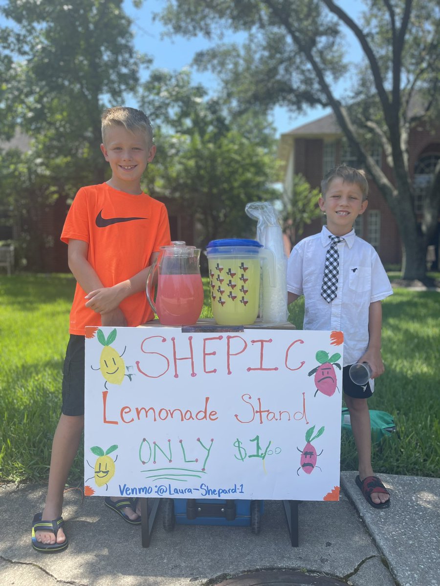 ShepardTeaches's tweet photo. Our boys decided to open a lemonade stand! It’s teaching them financially responsibility &amp; earning for themselves! They are having a great time! 😃❤️🍋#futureentrepreneurs #businessmen #itsthetieforme https://t.co/E1o9N7Dp4r