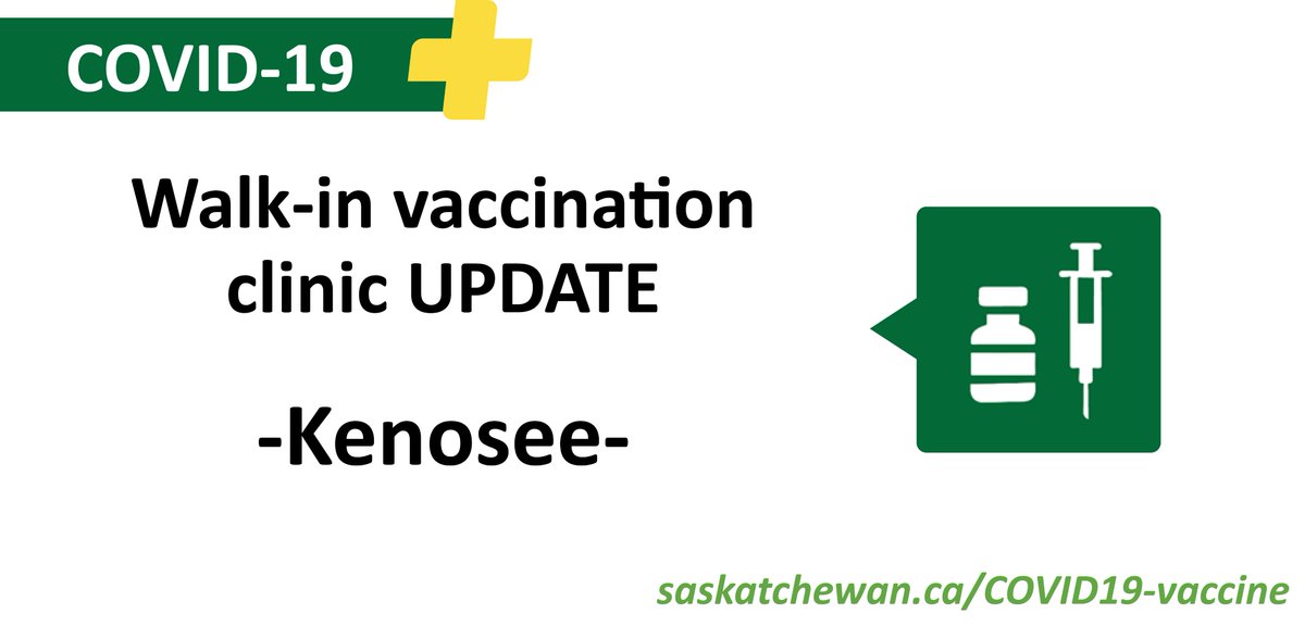 SaskHealth's tweet photo. #Kenosee &amp; area
Been waiting for the right time to get your COVID-19 vaccination? The time is NOW! A COVID-19 Moderna 1st dose vaccine clinic will be open 9am-3pm TODAY (June 20) at the Recreation Centre (23-10-03 W2). #StickItToCOVID https://t.co/zRaTZ5ynW9 https://t.co/3GjYlpe0ay