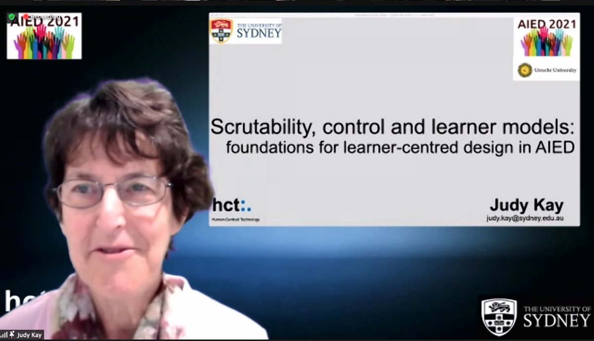 Really exciting to see Judy Kay's #AIED2021 keynote on "Scrutability, Control and Learner Models: Foundations for Learner-Centred Design in AIED"
and it has a paper to come with!
doi.org/10.1007/978-3-…