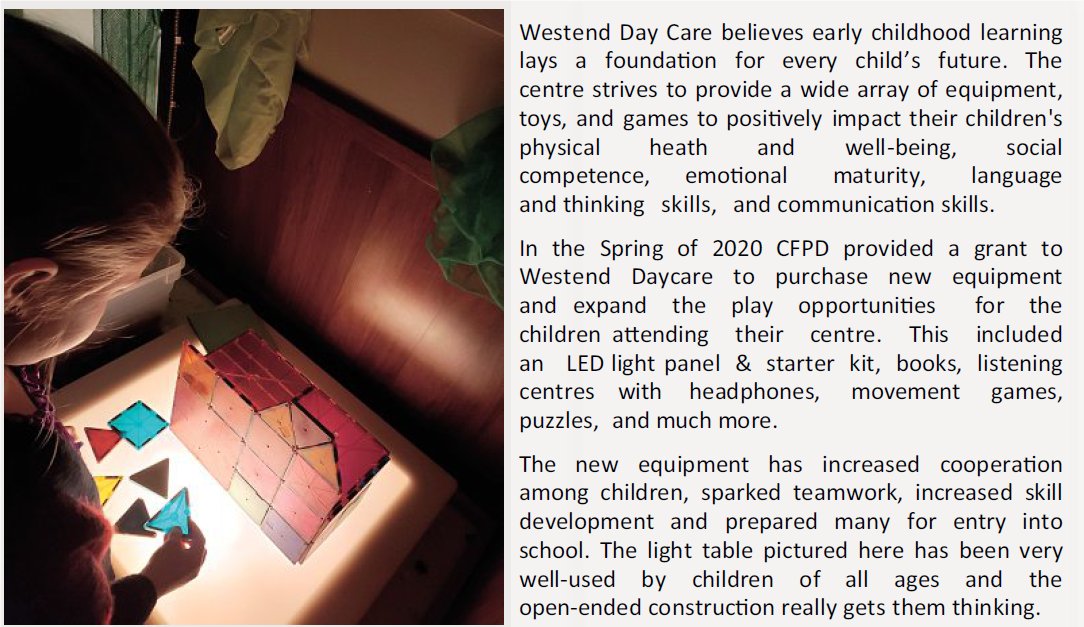 CommunityFound4's tweet image. “Truly wonderful, the mind of a child is.” ~ Yoda

Check out this month Foundation Feature sponsored by Southport Aerospace. This month we highlight a grant given to Westend Daycare to increase the toys &amp;amp; equipment in their facility.