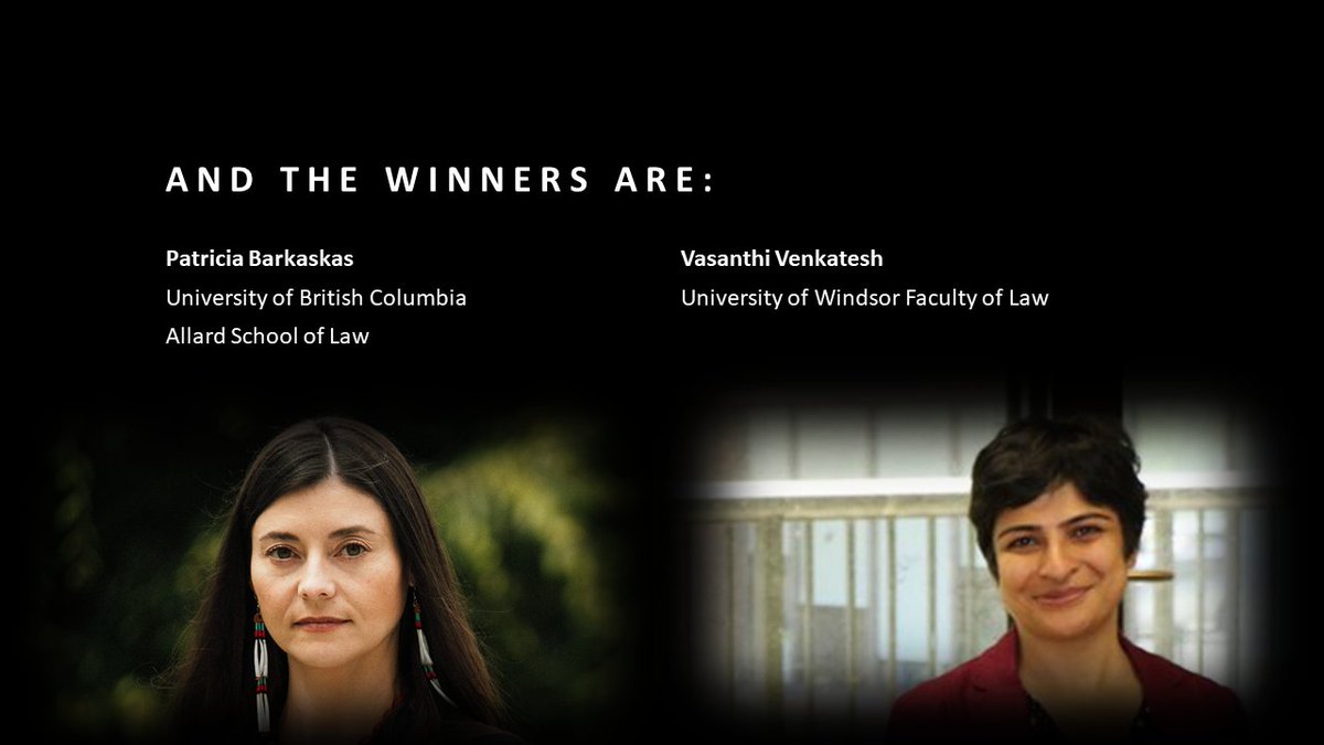 ACCLE_Official's tweet photo. the Buhler Award (named for @sarahmbuhler) goes to:
Patricia Barksaskas @PMBarkaskas of @AllardLaw Allard School of Law at UBC
+
Vasanthi Venkatesh @lebigv of @WindsorLaw https://t.co/CEJGQHXkVh
