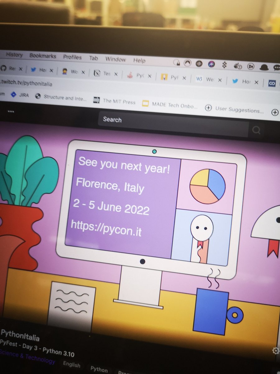 esterbeltrami's tweet photo. "When one door closes a bigger and better door opens"
This amazing #PyFest is coming to an end sadly, but we will see again in person next year at @pyconit!
✨Pin the date 2nd - 5th June 2022, Florence Italy!!✨
Can't wait! https://t.co/cb7BciZHBh
