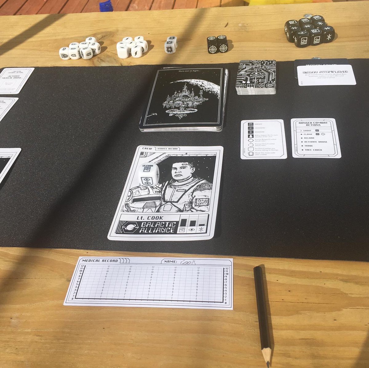 When you want to play a game but your kids want to be outside, you play the game outside! Escape The Dark Sector is a fun dice rolling story game. My crew got killed with one card left but it was fun seeing the story unfold. -Tim

#escapethedarksector #boardgame #storygame