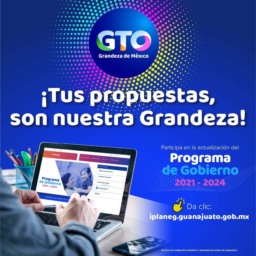 campogobgente's tweet photo. ¡Participa en la actualización del Programa de Gobierno GTO!
 
Ingresa en el link  https://t.co/Kp8MSneaYG

Juntos sigamos construyendo la Grandeza de GTO  
por mejores resultados para los guanajuatenses.

#ProgramaDeGobiernoGTO #TuParticipación  #EsNuestraGrandeza https://t.co/4NTWsOYmmV
