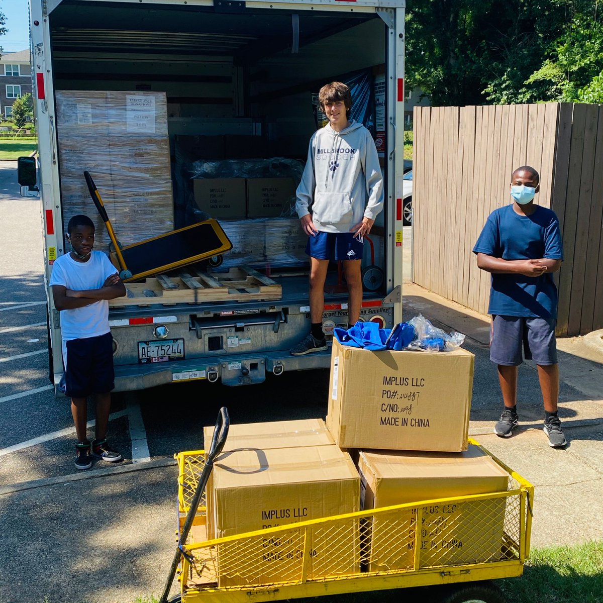 donatesport's tweet photo. Andrew Jung, our brand ambassador keeping busy with his first of many summer projects. Today we donated to Raleigh Boys Club with 5 pallets of brand new sport clothing with a total value of $75,000+ #passback #teamwork #youth #donate #implus #MillbrookHS https://t.co/MCCZPakIZG