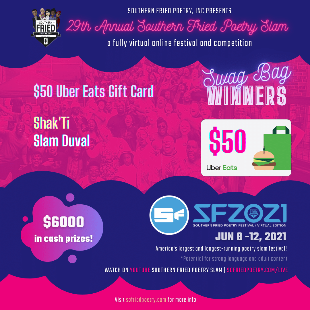 SoFriedPoetry's tweet photo. Gifts from our Digital Swag Bag were picked at random from competitors of our #SF2021 Tournament last week. Congratulations to the winners!

#SOFRIEDPOETRY #SOFRIEDPOETRY2021 #SOFRIED2021 #SOUTHERNFRIEDPOETRYSLAM #VirtualPoetryFest #VPF2021 #poets #poetrylovers #poems https://t.co/34nmCLGoBN