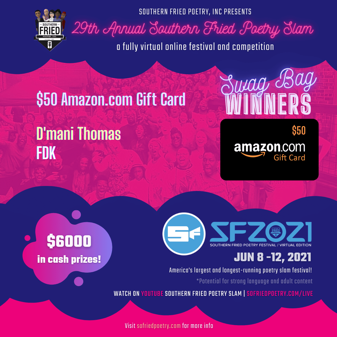 SoFriedPoetry's tweet photo. Gifts from our Digital Swag Bag were picked at random from competitors of our #SF2021 Tournament last week. Congratulations to the winners!

#SOFRIEDPOETRY #SOFRIEDPOETRY2021 #SOFRIED2021 #SOUTHERNFRIEDPOETRYSLAM #VirtualPoetryFest #VPF2021 #poets #poetrylovers #poems https://t.co/34nmCLGoBN