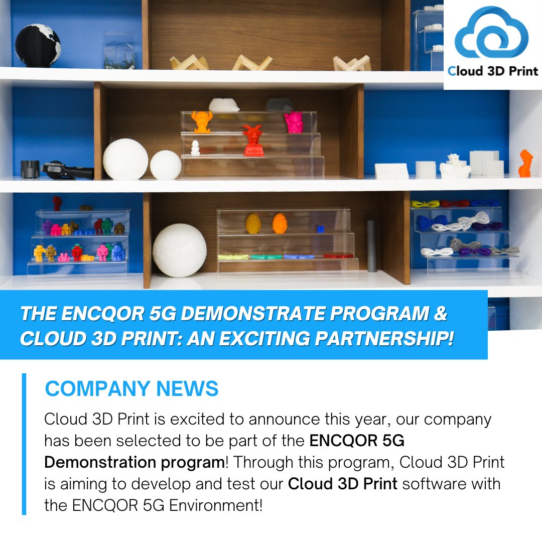 Cloud_3D_Print's tweet photo. Cloud 3D Print is excited to announce that we have been selected to be part of the ENCQOR 5G Demonstration program! π
#3dprint #3DPrinting #3dprintingservice #3dprintingsoftware #3dartist #3Dmodels #3dprinter #3dprintingreport #best3dprintsoftware #cloud3dprint #print3d https://t.co/y5rMwLPQ8H