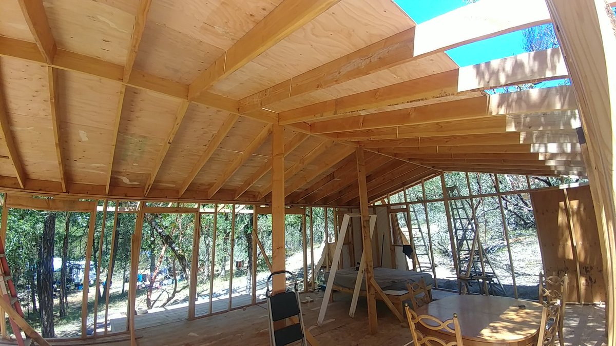 RealPhilipLee's tweet photo. FINALLY putting time back on the #FortHouse !!!

Sure glad we bought this unit of 5/8 CDX at 15.99 a sheet back in March. The shit is 80 a sheet now.

Puts the DICK in ridiculous...

😃

(Last pic is plywood jack...i work solo mostly)

#DIYLife #TheLand #LOVEWON https://t.co/yVLXiireoU