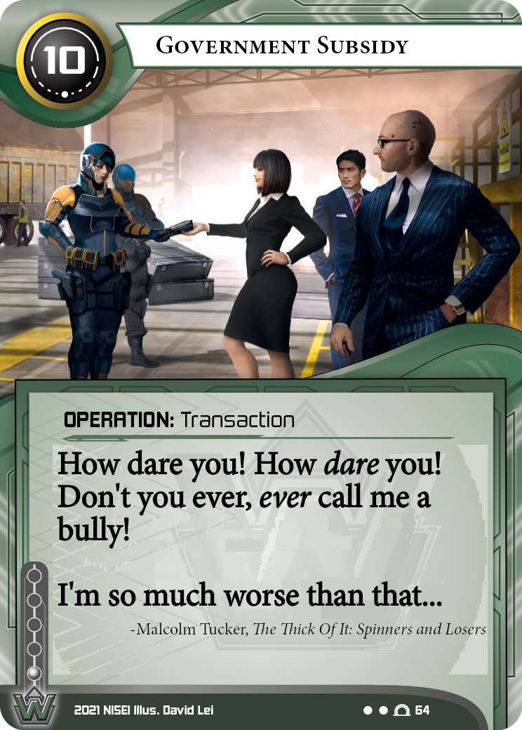 spindoctoranr's tweet photo. 2 posts in 1 week, how I spoil you! Source: Spinners and Losers special. #netrunner #TheThickOfIt https://t.co/EwdqQC8eZs