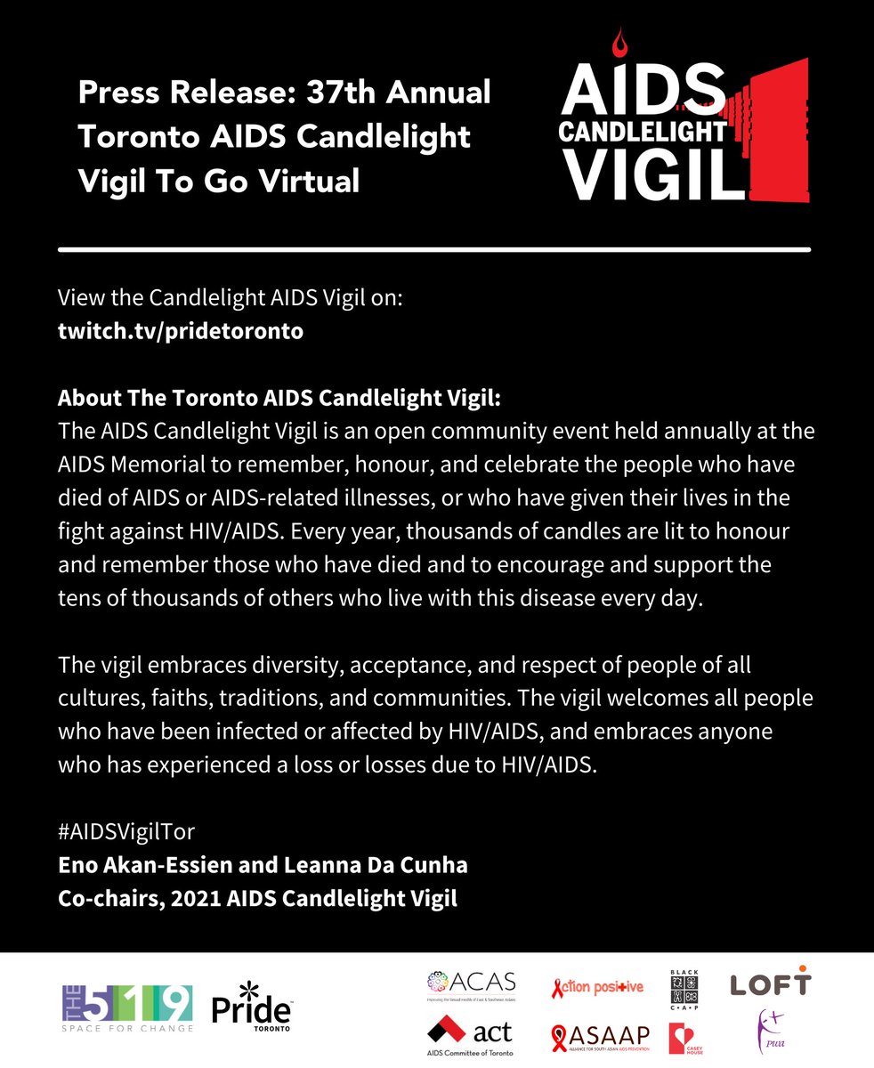 The519's tweet photo. The 37th Annual Toronto AIDS Candlelight Vigil will be held on Tuesday, June 22, 2021, at 7 pm ET, online on https://t.co/pE618X4gpz. Join us!
Read more details in @AIDSVigilTor's press release.
#AIDSVigilTor #AIDSMemorial #Pride2021 https://t.co/1F9wYj8rtt