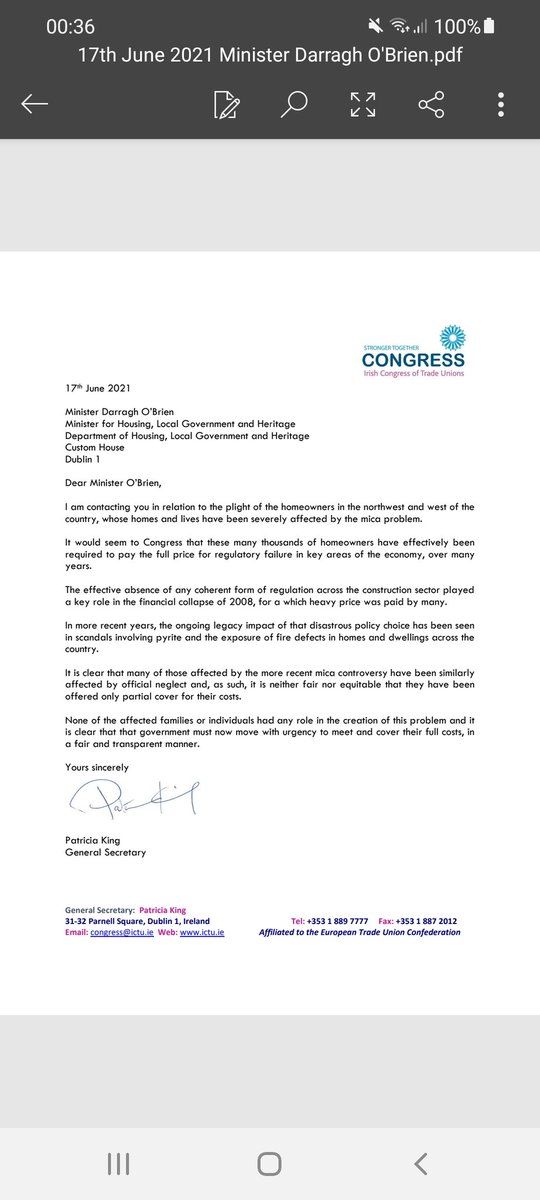 kcallinan50's tweet photo. I fully support @irishcongress GS Patricia King's call on Housing Minister @DarraghOBrienTD to take steps to provide #100percentredress for homeowners affected by Mica. This includes many @forsa_union_ie members. #MicaRedress #supportmicafamilies https://t.co/tY0GXXBvat