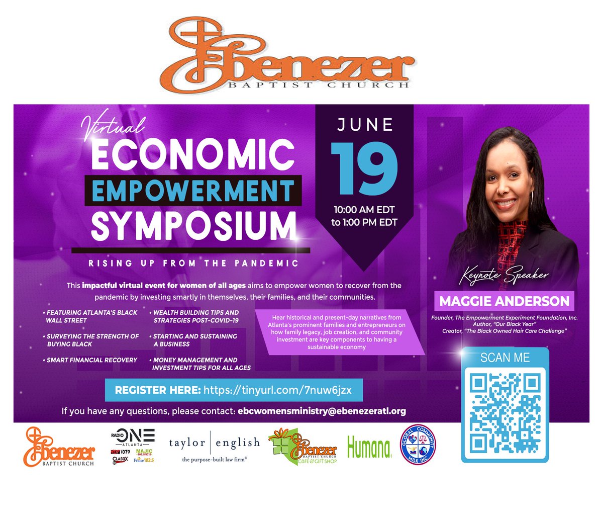 Spend Juneteenth at <a href="/ebenezer_atl/">Ebenezer ATL</a>! What better place to honor Juneteenth than Dr. King's and <a href="/ReverendWarnock/">Reverend Raphael Warnock</a>'s home church? I'm blessed n honored to keynote in this sacred place. FREE, virtual event! Register now: tinyurl.com/7nuw6jzx We are fighting back by buying Black!