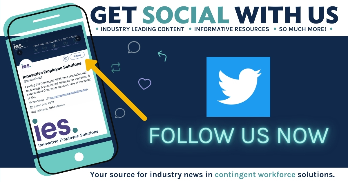SaraJensenSD's tweet photo. Get SOCIAL with us! Help us reach 900 followers! Follow @InnovativeES on #Twitter. All new followers will be entered to win a prize!
#GetSocialwithIES #FollowUs #ContingentWorkforceSolutions #socialmedia #retweet #IES https://t.co/EDvf9KAyFy
