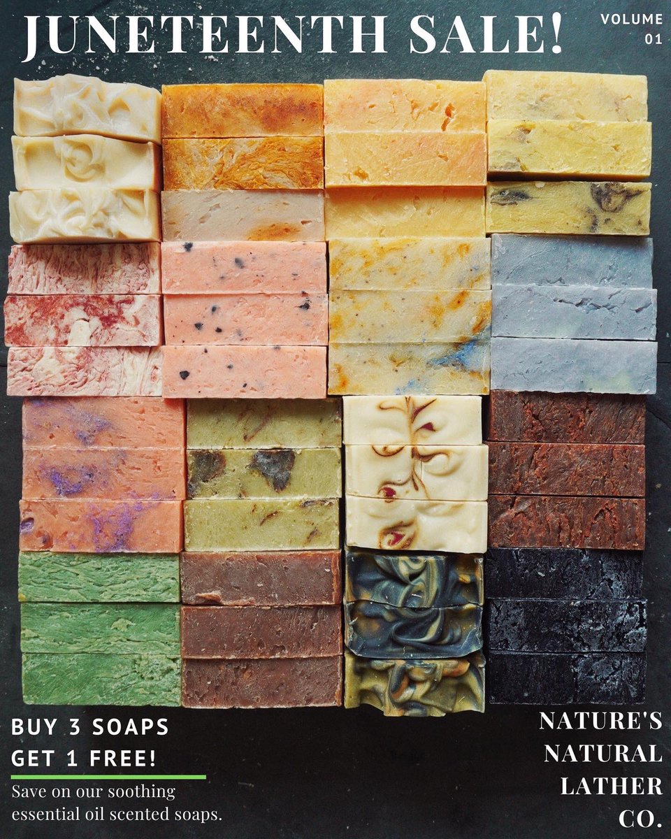NNLATHER's tweet image. Our Juneteenth Sale is finally here!! Now until June 19th @ midnight, buy 3 soap bars and get 1 absolutely FREE! No code needed, automatically applied at checkout. Shop our soothing all natural soap bars now while quantities and sales last!!🙌🏾💚 naturesnaturallather.com/collections/so…