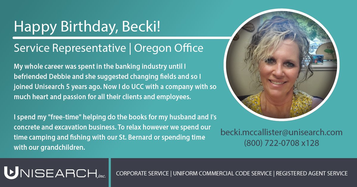 UnisearchInc's tweet photo. Becki, Thank you for your wonderful service year after year! Here is to your special day! 

#employeespotlight #happybirthday https://t.co/hTEmw5Zwzk
