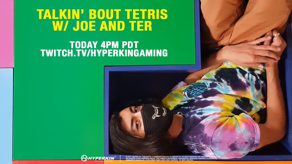 Joe in a Tetris block with the words "Talkin' Bout Tetris w/ Joe and Ter" above the text "Today 4pm PDT / Twitch.TV/HyperkinGaming".