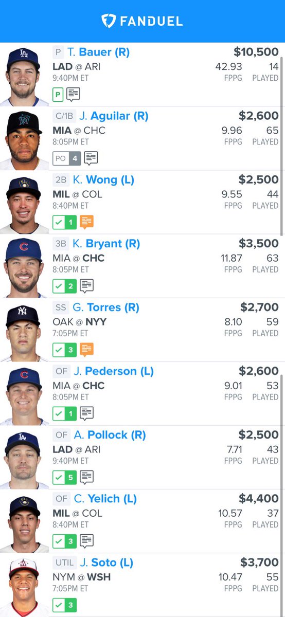 keyanalytics's tweet photo. Today's main slate MLB GPP lineup (6/18) #MLB #DFS #FD #FanDuel https://t.co/cT1aqrlrEs
