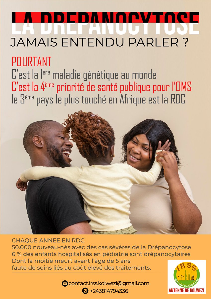 mus_muk's tweet photo. #JourneeMondialedelaDrepanocytose
"Sensibiliser c'est bien, dépister c'est mieux".
En soutien à notre action de sensibilisation, merci de partager pour atteindre ke plus de personnes.
Nous sommes TOUS concernés !
@MinSanteRDC
@AfricanUnionDRC @radiookapi @prioritesante @TopCongo https://t.co/YZyc74xPjl