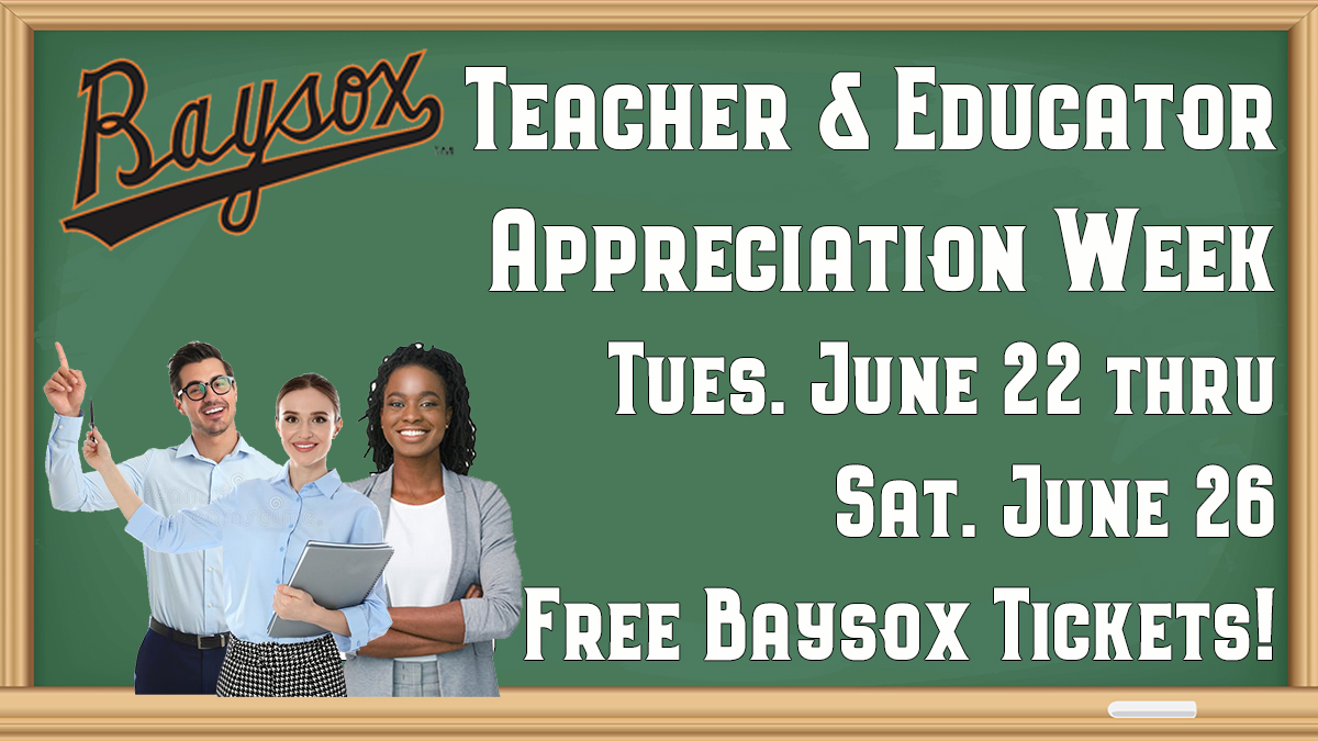Chesapeake Baysox (@baysoxofficial) on Twitter photo The Bowie Baysox in partnership with <a href="/ESFCU/">Educational Systems Federal Credit Union</a> invite Educators & Teachers to Educator Appreciation Week at the Baysox!
Educators can get two free tickets to their choice of one Baysox game from Tues. June 22 through Sat. June 27. Come Have Fun!
Details: atmilb.com/3iN1wFQ The Bowie Baysox in partnership with <a href="/ESFCU/">Educational Systems Federal Credit Union</a> invite Educators & Teachers to Educator Appreciation Week at the Baysox!
Educators can get two free tickets to their choice of one Baysox game from Tues. June 22 through Sat. June 27. Come Have Fun!
Details: atmilb.com/3iN1wFQ
