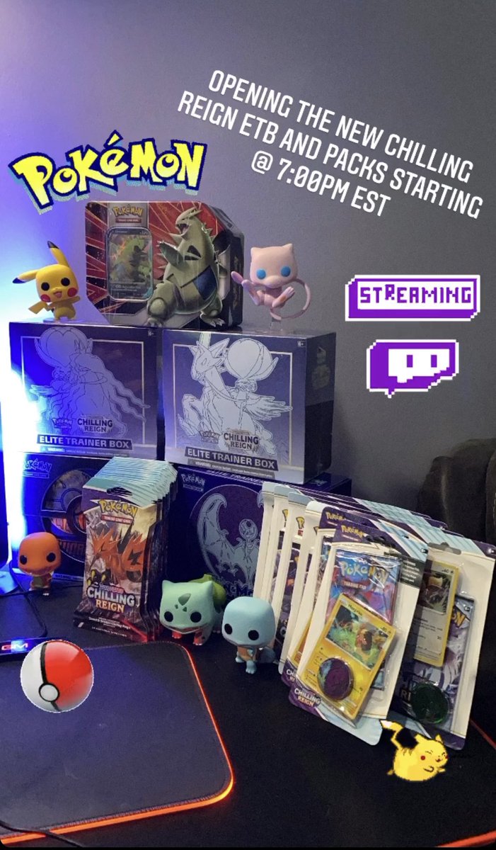 VortrexViking's tweet photo. Starting tonight at 7pm EST! Come hang out and cheer me on! Pray to the loot gods!
Also will be doing #codegiveaways, first come first serve so enter these codes fast! #pokemoncards #pokemontcg #chillingreign #elitetrainerbox #calyrex #twitch
https://t.co/5yQ3qw96IG https://t.co/UxU4GUzqCZ