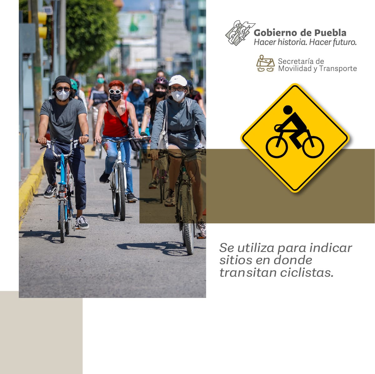 MTGobPue's tweet photo. Para garantizar el derecho a la # Movilidad hay que contar con un sistema que permita el equilibrio social e incorporar a todas las personas. Te compartimos la señalética que protege la vida de las y los # Ciclistas. https://t.co/MAlmX24bbN