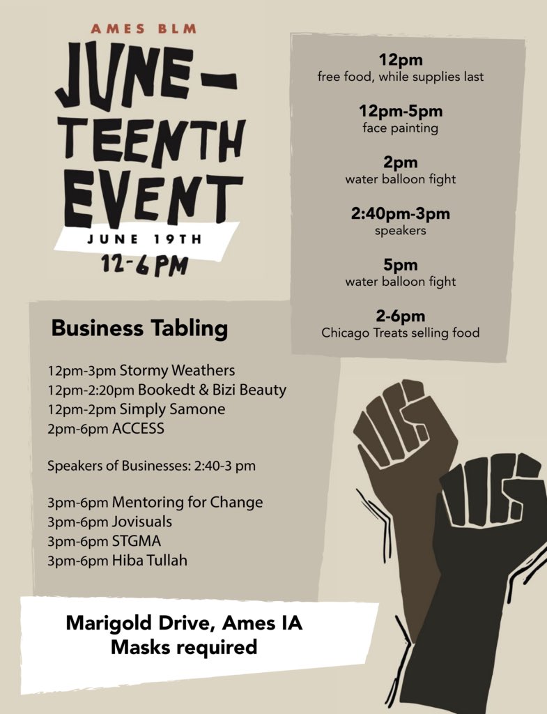 Tomorrow is the big day🥳 Come out to grab some delicious food, support local black businesses, and celebrate. We have water balloons, water guns, chalk, face painting and much more! We can’t wait to celebrate with you all❤️