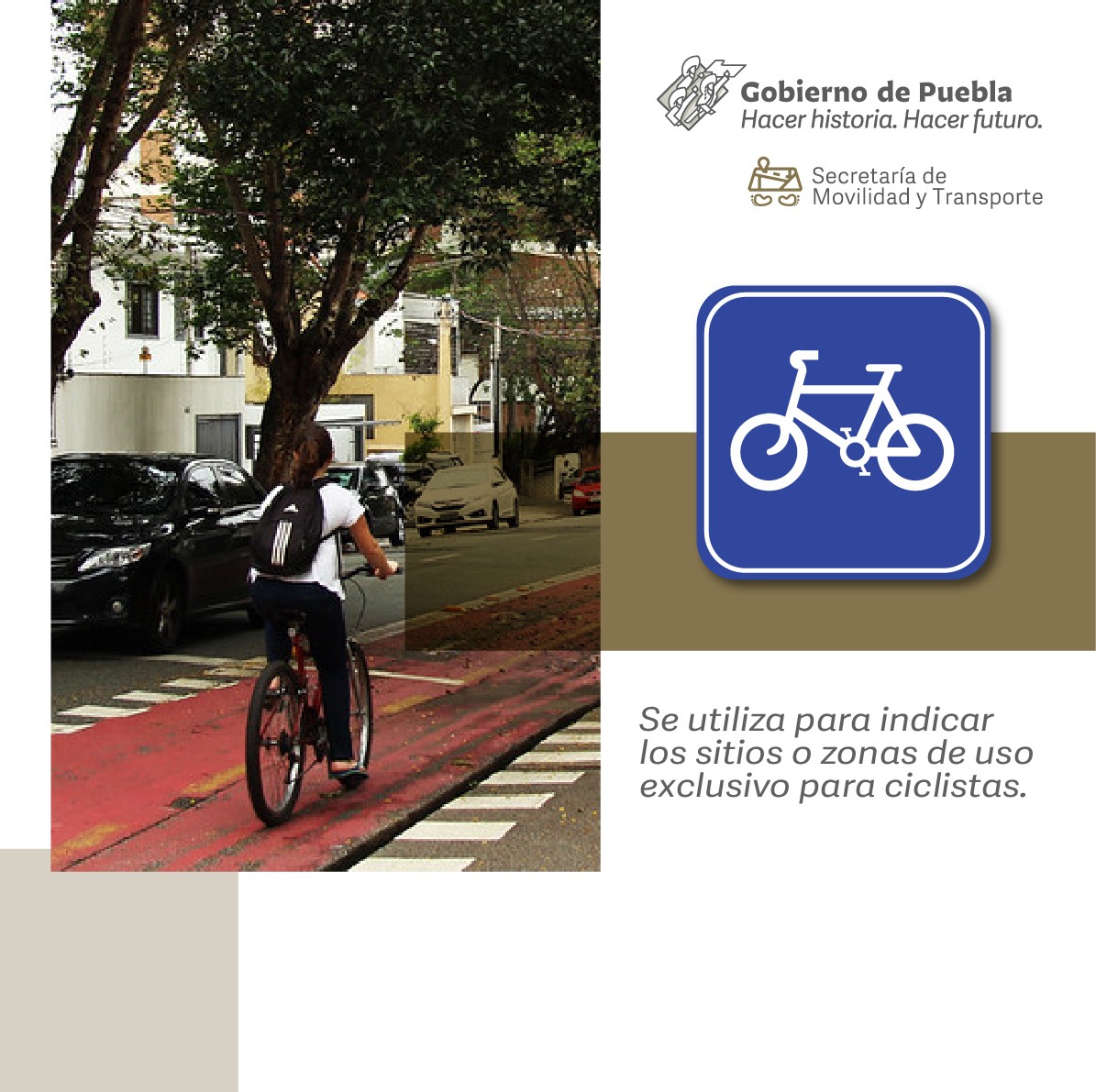 MTGobPue's tweet photo. Para garantizar el derecho a la # Movilidad hay que contar con un sistema que permita el equilibrio social e incorporar a todas las personas. Te compartimos la señalética que protege la vida de las y los # Ciclistas. https://t.co/MAlmX24bbN
