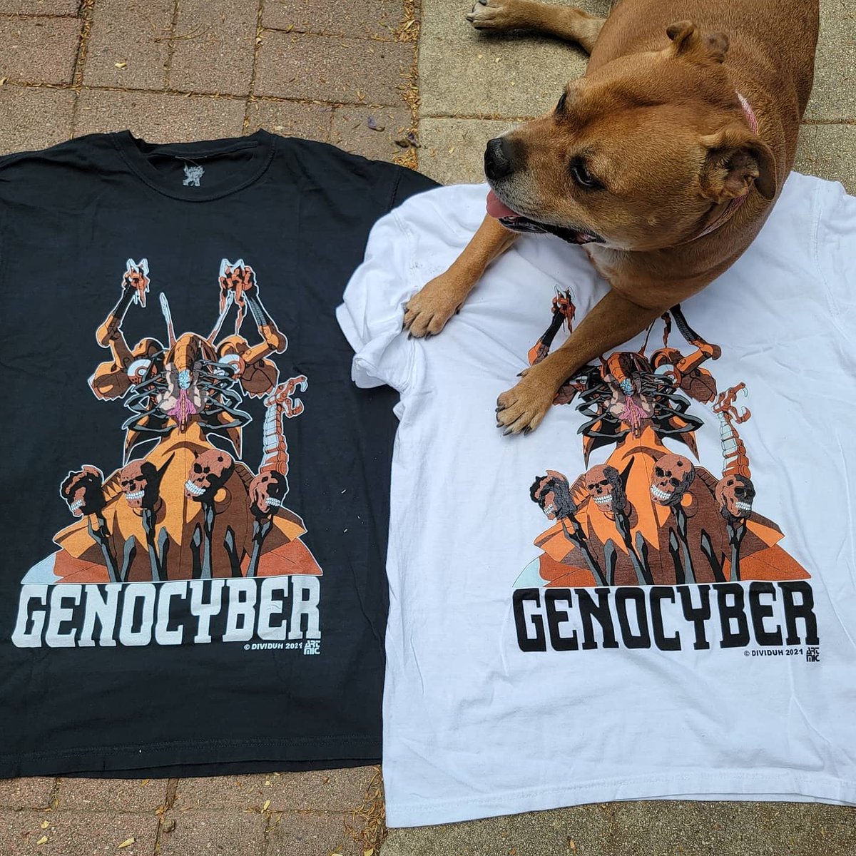Genocyber Amachi tees are here! These will be shipped out once I get the free stickers that will be included with your shirts

All extras are live on the site NOW!

P.S. Phoebe likes the White tee version 🐶