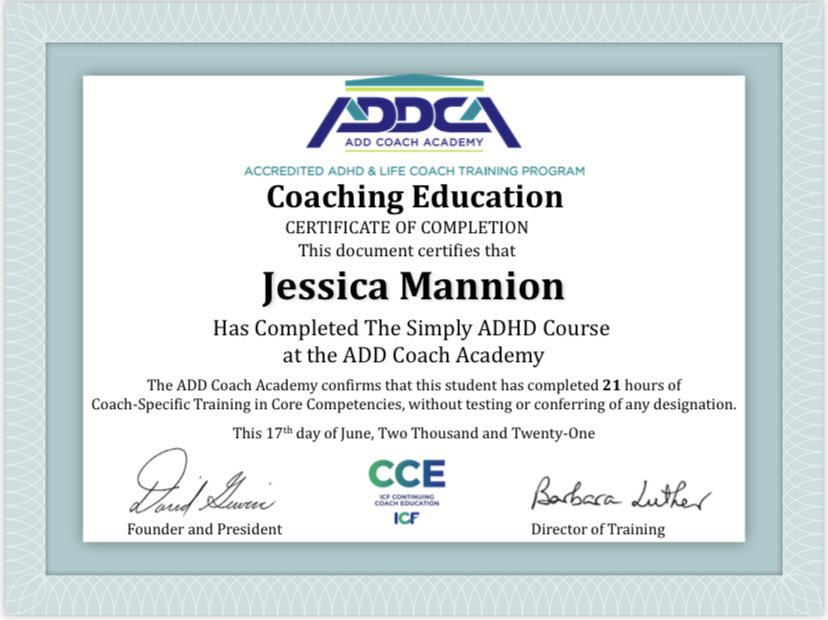 jess_mannion's tweet photo. First certificate on my journey! #ADDCA #ADHD #ADHDcoach @ADDCA https://t.co/s07YuKbZxZ