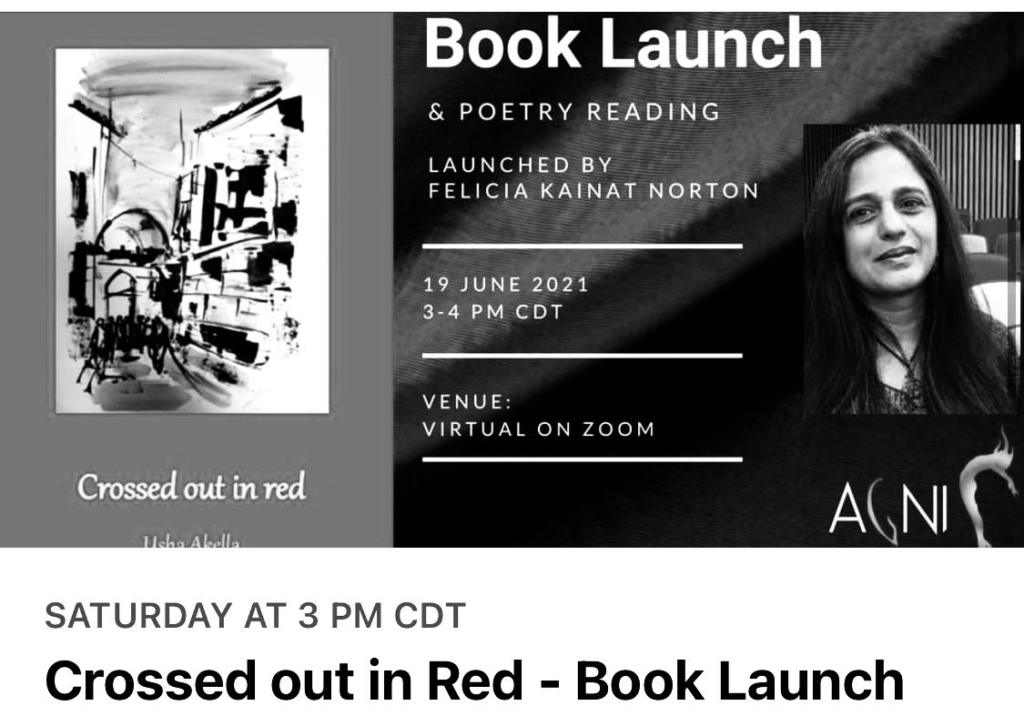 entrespire's tweet photo. If any of you would be interested in a Sufi flavored poetry reading, you can join #UshaAkella as she reads her beautiful little book: #CrossedOutInRed • @Shwetsusa @LinesBlrd @mollyv1991 @IkiKizBirDizi @EstJanina @edsavaseri • Details 👇 https://t.co/HcPp2wVmdZ