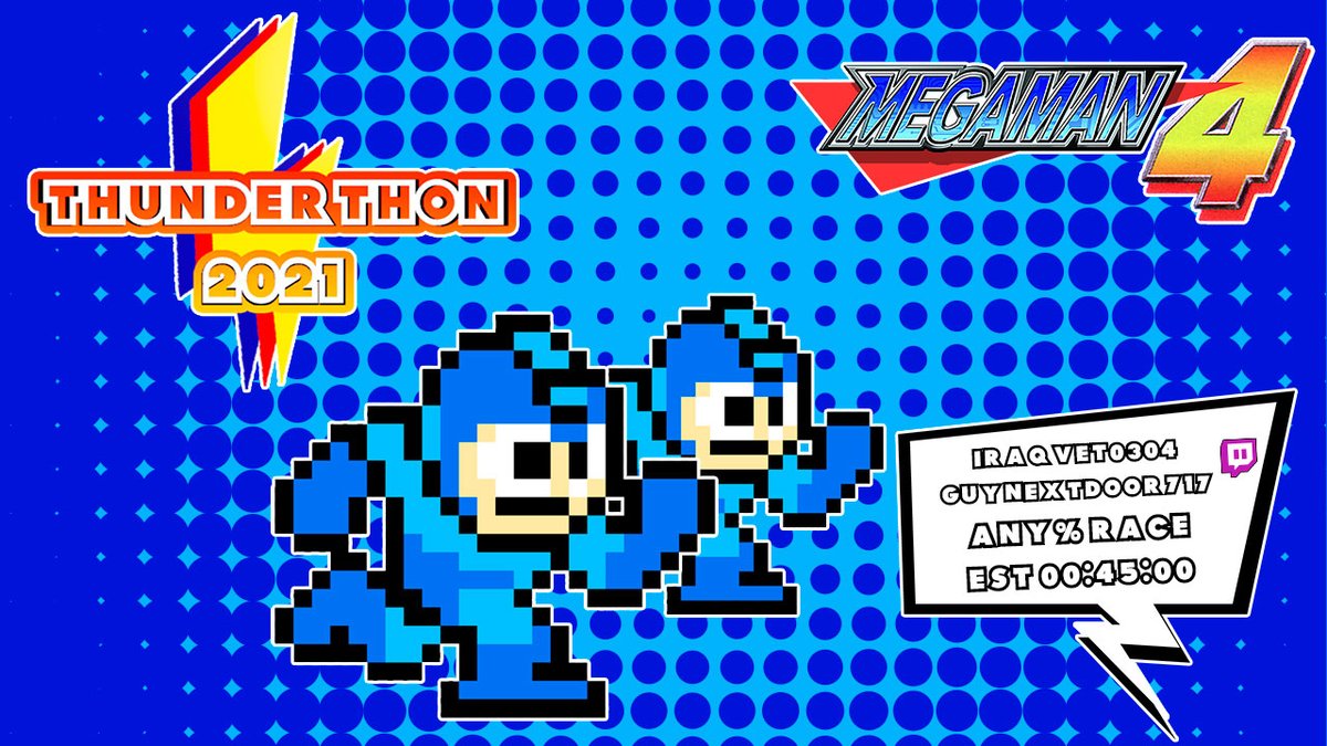 iraqvetgaming's tweet photo. tonight around 8:15pm CST @guynextdoor717
 and myself will be racing Mega Man 4 Any% for 
@thunderthon here are the links to check it out:

https://t.co/eALKMAaZKo

https://t.co/PmC6HWJkhg https://t.co/AvLcBf0D3t