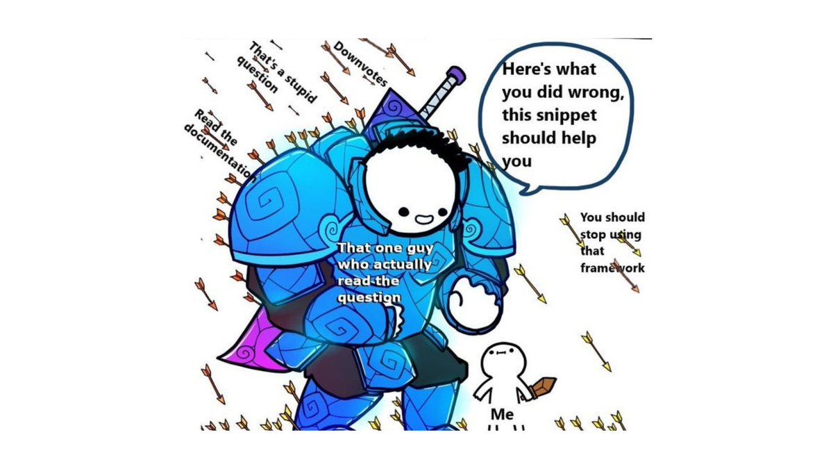 Asking questions on #StackOverflow be like😅

#OpenSource #programmingjoke
#programmingmemes
#coding #programming #codingisfun #100DaysOfCode
#Developer #technology #ProgrammingLife

<a href="/AviyelHq/">Aviyel</a> <a href="/opensourceway/">兕适</a> <a href="/osmatters/">Open Source Matters</a> <a href="/StackOverflow/">Stack Overflow</a> <a href="/OpenSourceOrg/">Open Source Initiative @osi@opensource.org</a> <a href="/itsfoss2/">It's FOSS</a>