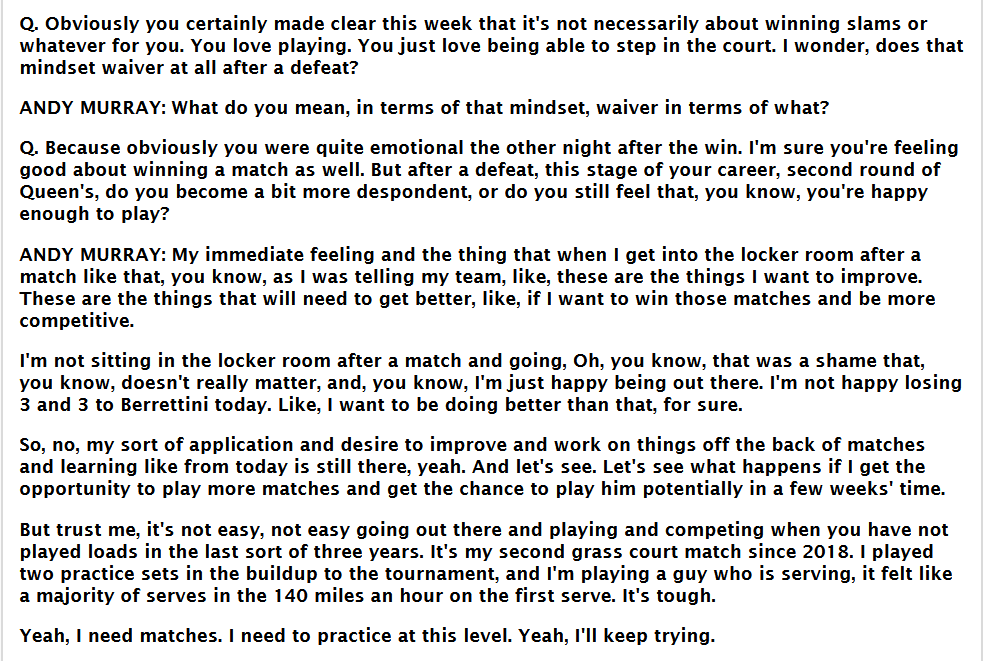 井蛙堂 先日勝利後は感激していた きっと気分が良かっただろう でも負けたあと キャリアのこの段階で 落ち込むか あるいはプレーできただけで嬉しいと感じる こういう試合のあとロッカールームに戻ってきたときの直後の感想というのは チームに