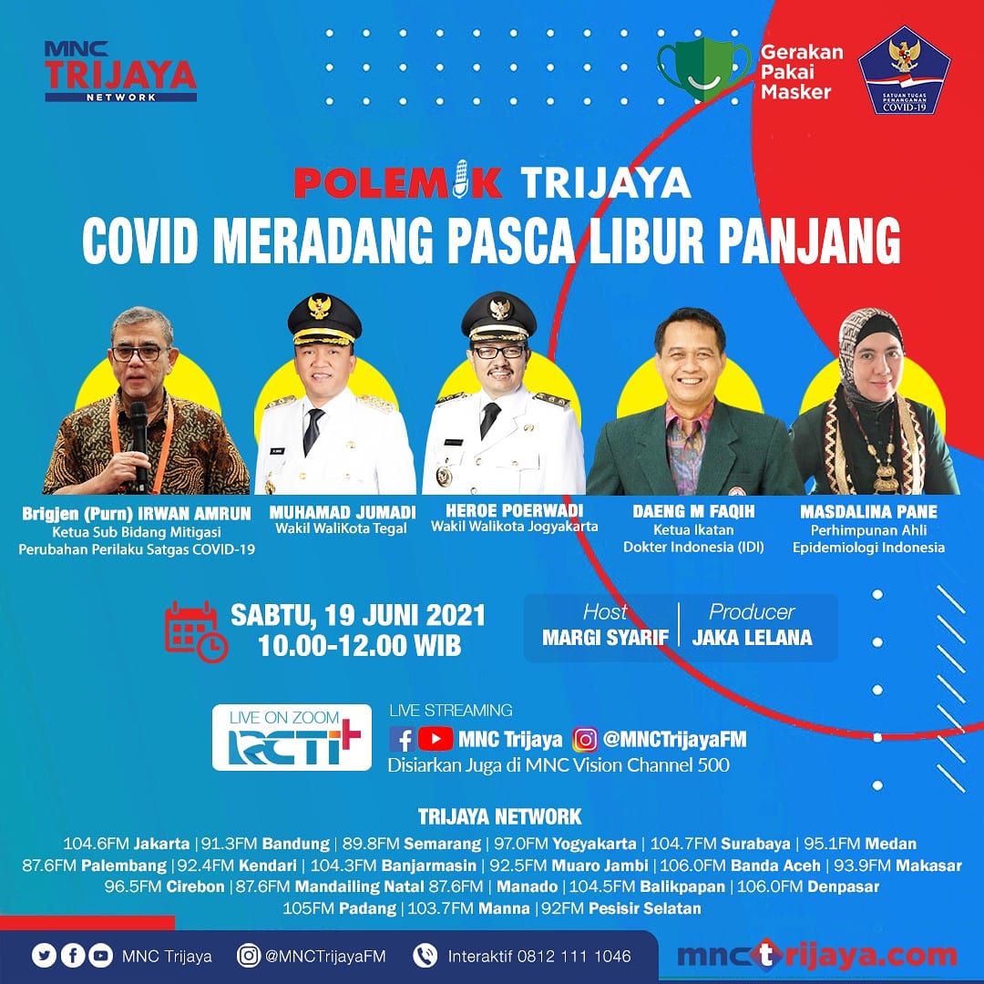 dendyganda's tweet photo. Jumlah kasus Covid-19 di Indonesia meningkat tajam. Okupansi RS dan ruang isolasi semakin tipis. Bgmn, penanganan terbaik hingga antisipasi meradangnya kasus Covid-19? Dengarkan Polemik Trijaya COVID MERADANG PASCA LIBUR PANJANG. Sabtu, 19 Juni 2021. Pukul 10.00 WIB 
@mnctrijaya https://t.co/bTH23CX5QT